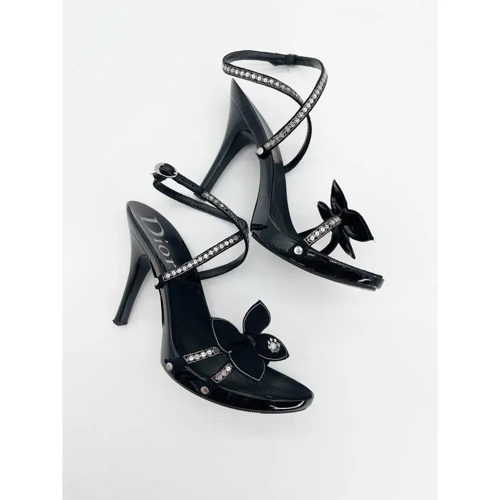Christian Dior Vintage Y2K Black Butterfly Sequin Strappy Platform Sandals EU 37